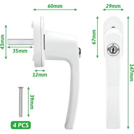 Lunriwis Lockable Window Handles, Aluminium Child Safety Window with 2 Keys for Windows and Patio Door (Pack of 2)