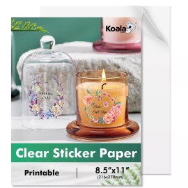 Koala Paper 18-54 Koala 100% Clear Sticker Paper for Inkjet + Laser Printers Glossy Vinyl - 100% Transparent Clear Sticker Paper, Waterproof, 18 Sheets