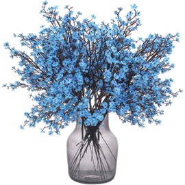 Momkids 6 Pcs Artificial Flowers Fake Babys Breath Bouquet Bulk Faux Gypsophila Flowers Real Touch Silk Flower for Home Office Kitchen Restaurant Centerpieces Wedding Christmas Party Decoration (Blue)