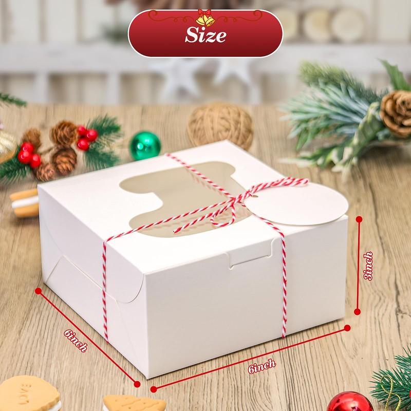 COTOPHER 18Pcs Christmas Cookie Boxes with Window, 6x6x3 inch White