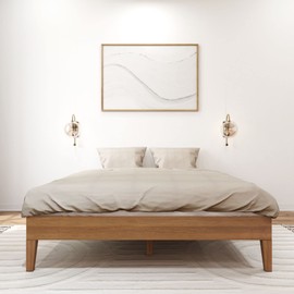 Plank+Beam Solid Wood Platform Bed Frame, Strong Wood Slat Support, No Box Spring Needed, Easy Assembly, Pecan, Queen