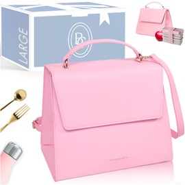 BEAUTYGOODIES Beauty Gooodies Pink X-Large Lunch Bag for Women, Insulated Lunch Bag, Aesthetic Lunch Boxes and Classy Tote Bag Purse with Strap, Professional Ladies Bags, Chic Lunch Box
