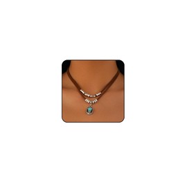 ONBRIG Boho Necklaces for Women Western Jewelry for Women Cowboy Cowgirl Accessories Vintage Leather Necklace with Star Cactus Beads Coin Hat Pendant Necklace Turquoise Jewelry (1-brown)