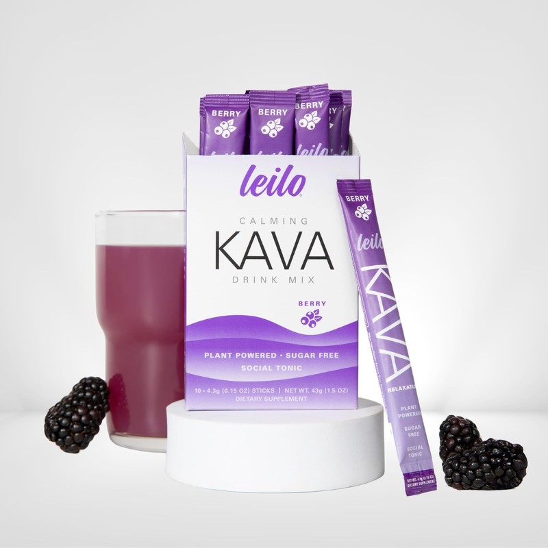LEILO Calming Kava Drink Mix – Berry, 10 Stick Packs