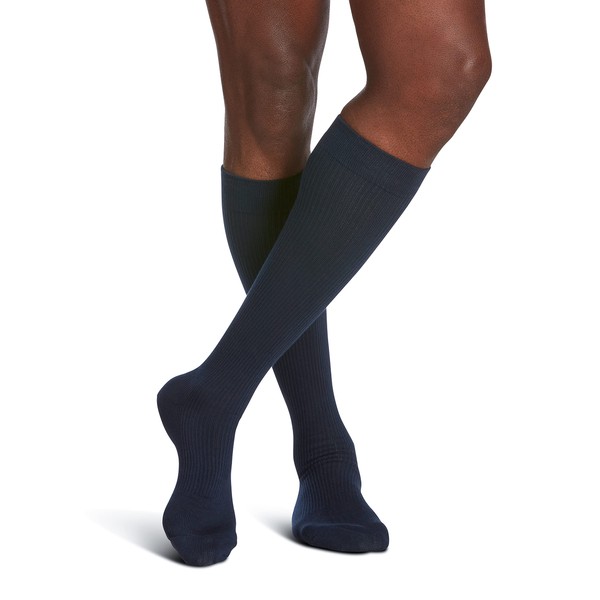 SIGVARIS Men's Casual Cotton 186 Calf High Compression Socks 15-20mmHg - Navy - C (Large)
