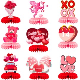 9 Pcs Valentines Day Decorations Honeycomb Centerpiece, Pink Valentines Table Decorations Valentines Table Centerpiece for Valentines Day Party Decorations