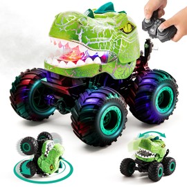 Monster Truck Toys with Spray & Light Dinosaur Remote Control Car 360° Rotating RC Cars All Terrain for Remote Control Car for Toddlers 1-3,Monster Trucks for Boys Age 4-7