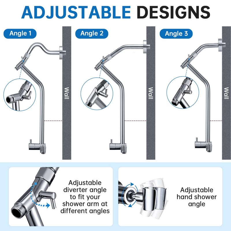 G-Promise All Metal Shower Diverter with Low Holder, Extended 13.5