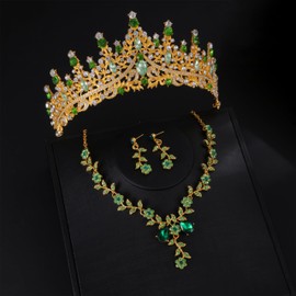 GEURLEV Wedding Crystal Tiaras and Crowns for Women, Bride Royal Queen Headband Princess Quinceanera Headpieces for Birthday Prom Pageant Party emerald green necklace jewelry(Green)