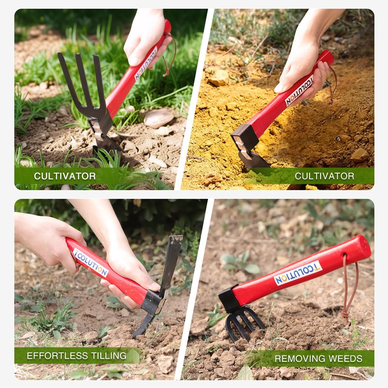 TOOLUTION 4-Pcs Gardening Tool Set – Pick Axe, Hoe, Hand