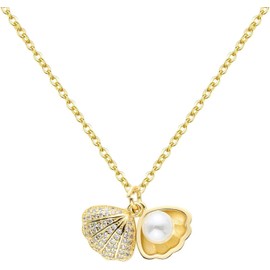 Collar Dije De Concha Con Perla Marina Conchita Ostra De Mar Con Piedra Preciosa Chapada En Oro De 18k Para Mujer Dama Elegante Color Dorado Playa