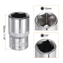 HARFINGTON 6-Point Socket 3/8" Drive 12mm Deep 1.14" Length 45# Steel Metric Square Drive Sockets Polishing Chromed Sockets for Car Repair Mechanical Maintenance Home Use