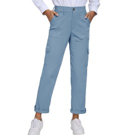 Oalka Women's Hiking Cropped Capri Pants Relaxed Fit Stretchy Knit Waist Casual Outdoor Travel Pant 29 Inches Denim Blue XL