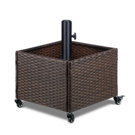 LEWIS&WAYNE Outdoor Umbrella Base with Fillable Planter Box Heavy Duty Patio Umbrella Stand with 4 Wheels Rolling Umbrella Holder for Outdoor Patio Deck Garden