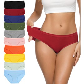 Eiggam Ladies Cotton Bikini Panties, High-Cut Full Coverage Stretch Cool Underwear for Women - 10 Pack, XS