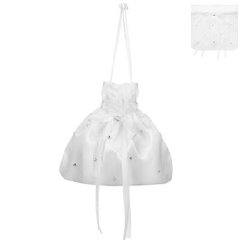 DOITOOL Bridal Bridesmaid Handbag White Satin Wedding Bag with Drawstring, White Communion Bag for Girls, Children Christening Pouch