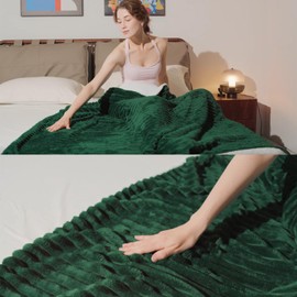 Linecooo Green Sherpa Fleece Throw Blanket 50”×60” for Couch Sofa Bed,Double Side Soft Fuzzy Cozy Plush Thick Flannel Blanket with Striped Design Gift for Adults,Woman,Girls