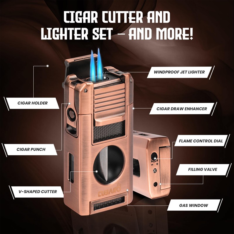 CUBARO Cigar Lighter with V Cutter, Punch, Draw Tool –