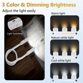 GONDSILY Book Light LED Neck Reading Light,Bendable Rechargeable Book Light for Reading in Bed,Eye Friendly - 3 Colors & 3 Brightness Levels Perfect for Bookworms Kids Crafts Knitting Travel (White)