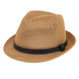 Straw Trilby Fedora Hat for Men Women Summer Short Brim Roll Up UV Protection Sun Visor Travel Beach Panama Hat Outdoor Brown