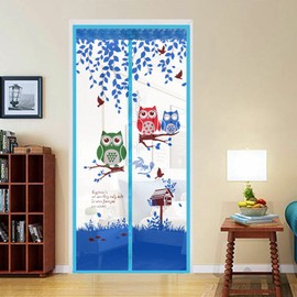 Magnetic Door Screen Fly Screen Door Bug Mesh Curtain High Density Automatically Mesh Door Nets 35" x 83" Easy Install (90 * 210cm, Owl-Blue)