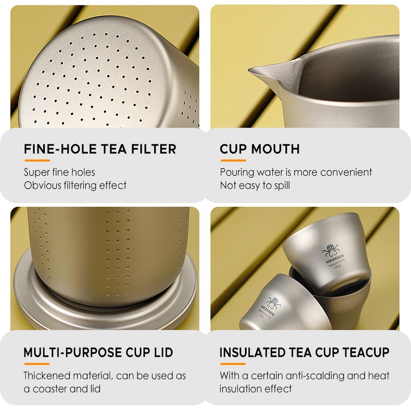 Titanium Tea Pot Cups Set Outdoor Camping Tea Service Lightweight