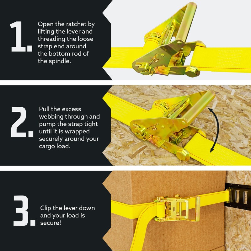 DC Cargo E-Track Ratcheting Straps Cargo Tie-Downs, (Pack of 4)