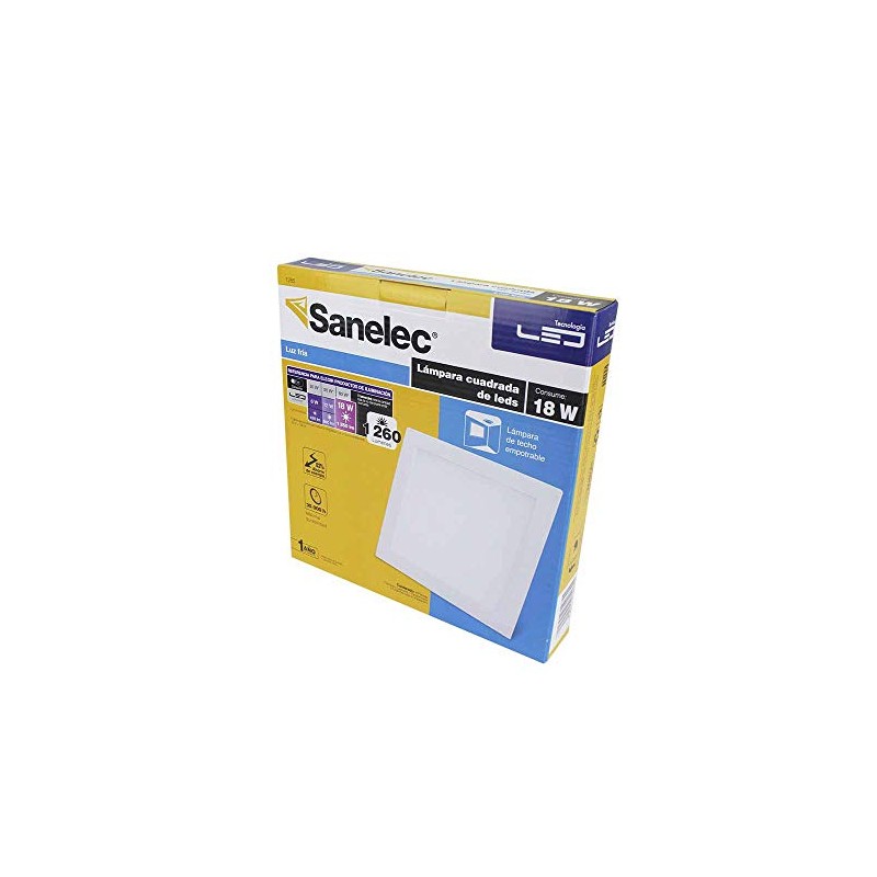 Sanelec 1265 Panel Cuadrada para empotrar, 18W, Luz Fría