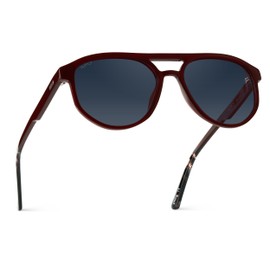 WearMe Pro WMP Eyewear - Sturdy Aviator Sunglasses for Men and Women (Red Garnet Frame/Dark Blue Lens)