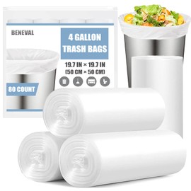 Small Trash Bags 4 Gallon - Unscented 4 Gal Bathroom Trash Bags, Small Garbage Bags for Bathroom Office Bedroom, White 4 Gallon Trash Bag Plastic Mini Small Trash Can Liners, 80 Count