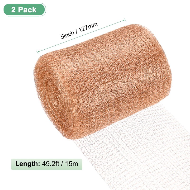 M METERXITY 2-Pack Copper Mesh 5 Inch x 49.2ft, Copper