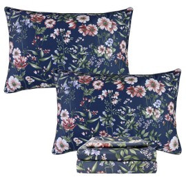 FADFAY Sheets Set Queen Vintage Dark Blue Floral Bedding Shabby Peony Floral Sheets French Country Farmhouse Bedding 800 Thread Count 100% Egyptian Cotton Deep Pocket Fitted Sheet 4Pcs, Queen Size