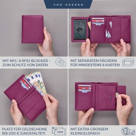 VON HEESEN Men's Leather Wallet with RFID Protection - Genuine Leather Wallet for Men - Women's Wallet, Pink, portrait large (trifold)