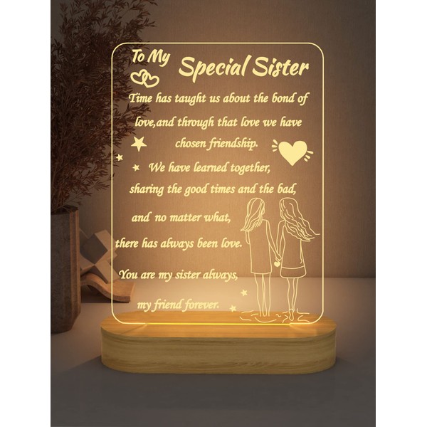 Gifts for My Special Sister, 3D Lamp I Love You Sister Night Light for Girl Women Best Friends Birthday Sweet Present,Soft Warm White Color Lamps