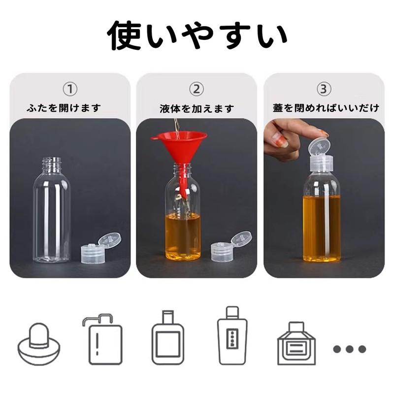 FuoooooGui Plastic Refillable Bottle 30ml Set of 4 Label Bottles