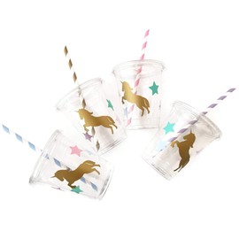 Unicorn Cups Set of 12 Plastic Cups Lids Paper Straws Birthday Party Supplies