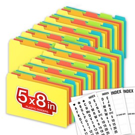 Chell 5x8 Plastic Index Card Dividers, Heavyweight Poly Index Card Guides A-Z for Flash Cards and Recipe Cards, with Alphabetical/Blank Stickers, Pack of 50