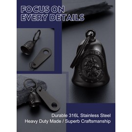 Bandmax Black Gremlin Bell for Men Motorcycle Key Chain Saint Christopher Key Chain for Biker Good Luck Safe Driving Amulet