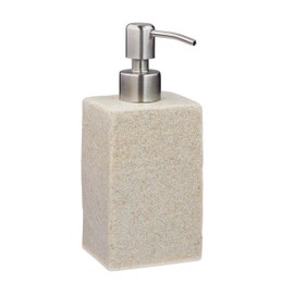 Relaxdays Soap Dispenser 200ml Refillable Bathroom Toilet Kitchen Liquid Soap Dispenser Polyresin Stainless Steel Pump Beige