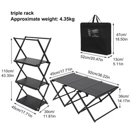Crystalberry 2 in 1 Folding Shelf Storage Rack, 3-Tier Heavy Duty Foldable Metal Rack Storage Shelving Unit, Aluminum Alloy Organizer Shelves with Carry Bag for Kitchen Camping Picnic