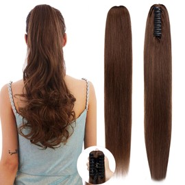 Human Hair Ponytail Extension,SEGO Pro Claw Clip Ponytail Extension Human Hair Long Straight Clip in Ponytail Hair Extensions Real Hair Ponytail Extension,20inch #4 Chocalate Brown,120g