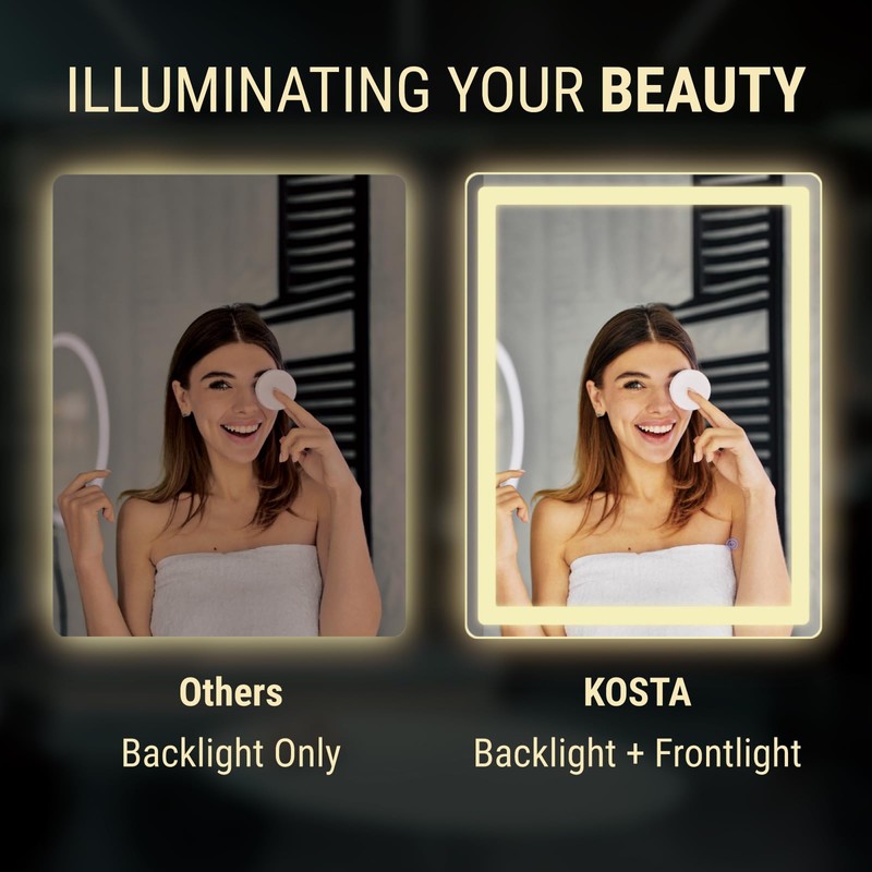 LED Bathroom Mirror Rectangle 24x32 Luxury Warm Light Vanity Premium