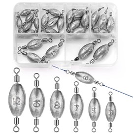 Realure 25 Pcs/6 Sizes Olive Fishing Weights with Inner Barrel Fishing Swivel Set 3g 5g 7g 8g 10g 15g Swivels Weights Fishing Quick Set up Sinker with Inner Swivel