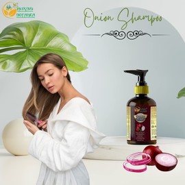 Herbs Botanica Red Onion Shampoo for Hair Growth with Caffine Curry Leaf and Indian Alkanet Root | Controls Hair Fall Control & Dandruff 6.76 fl oz / 200 ml