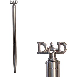 Quality Gift for Dad, Silver Barreled Twist Action Black Ink Ballpoint Pen with "DAD" Topper - Father's Day Birthday Christmas Present