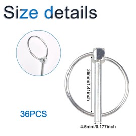 INCREWAY 3/16" Lynch Pin, 36Pcs Carbon Steel Linch pins with Ring Heavy Duty Quick Release L-Pin Lock for Trailers Trucks (Dia 4.5mm*Length 36mm)