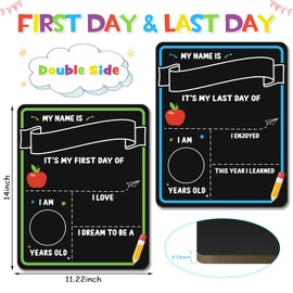 IJIGU First & Last Day of School Chalkboard, 11.3 x 14 Inch Double Sided Back to School Sign for Kids/Girls/Boys, Reusable Wooden 1st Day of Preschool/Kindergarten Photo Props