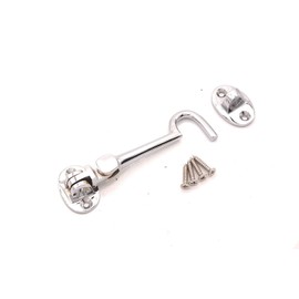 Infinity Decor 4" Cabin Hook and Eye Solid Brass - Silent Door Latch Lock for Window, Garden Gate, Door - Polished Chrome