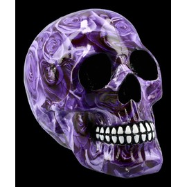 Figuren Shop GmbH Colourful Gothic Skull with Roses - Purple Romance | Fantasy Skull, Skull Head Sculpture, Height 15 cm