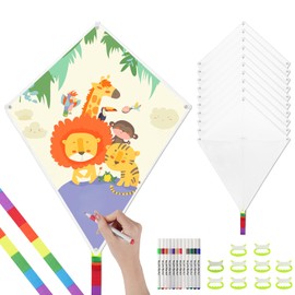 20 Pcs DIY Blank Kites for Kids in Bulk, Kite Making Kit for Kids, 23.6in Bulk Blank Diamond Kites for Painting with 20 Hand Grips, 98ft Strings & 2pack x 12-color Pen - Easy to Fly Kite for Kid